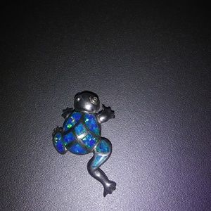 Sterling silver and opal frog  pendant